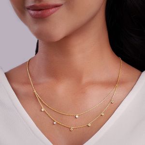 Golden Dual Layer Zircon NecklaceMade with 925 Sil