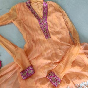 Gorgeous Orange Anarkali Full Flare Festive