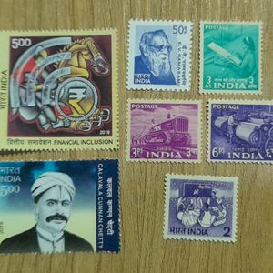 Set Of 7 Indian Stamps