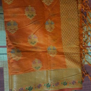 Very Beautiful Orange Color Saree With Blouse