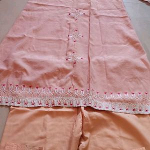 pretty peach colour kurta set for women