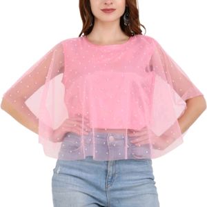 Women Pink Net Crop Top