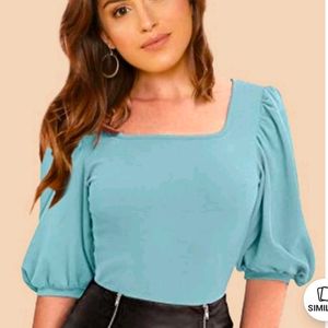 Blue TOP with Puff SLEEVES