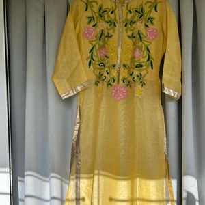 Yellow Hand Work Design Kurti