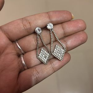 Beautiful Silver Long Earrings With Diamonds