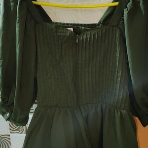 Olive Green Puff Sleeves Top