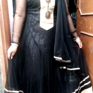 One Tym Used Black Anarkali Suit Set