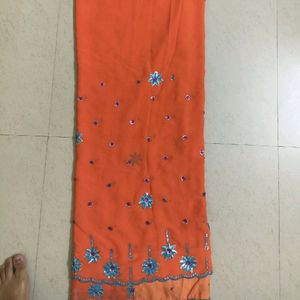 🧡💙Orange Blue & 💕 Pink Tikka Work Saree 🧡💙