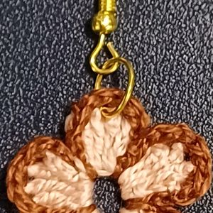 Peach And Brown Crochet Earrings