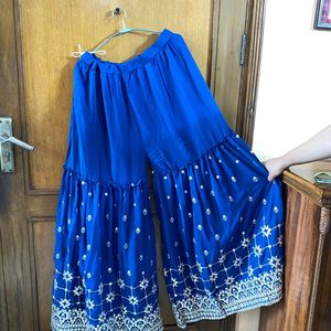 HEAVY PATI WORK  BLUE COLORED PADDED SHARARA SUIT