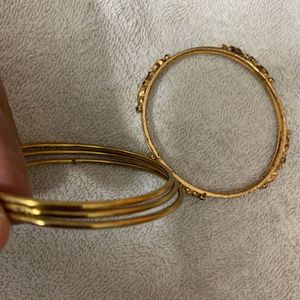 Red Stone Gold Plated Bangle Set