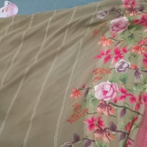 Nude Beutiful Flower Print Saree