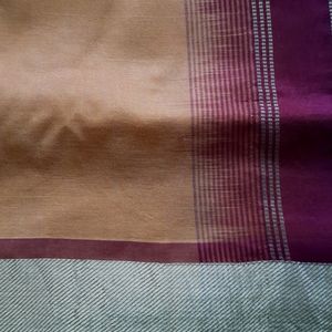 Pure Chanderi Silk Saree In Mustard And Maroon