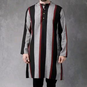 Anouk Men Black & Grey Striped Straight Kurta