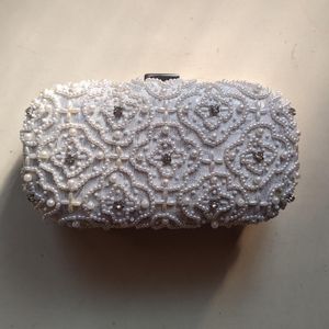 Forever New Embroidered White Clutch