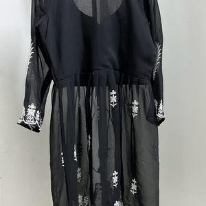 Woman embroidered georgettee A-line Kurta(black)