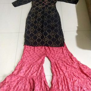 Very Beautiful Black Kurti With Pink Sharara