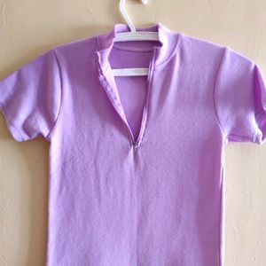 Cute Lavendar Zip-up Fitted Top