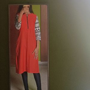 Dark Orange Sleeve Printed Kurta