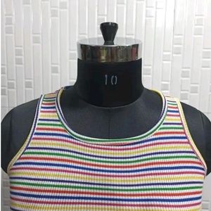 New Round Neck Striped Cut Sleeve Top