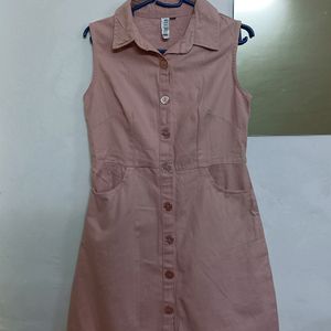 Pink Button Dress With Pockets -xs/small