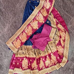 Saree Of Beautiful Stone Work And Stitched Blouse