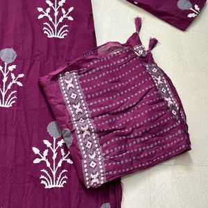 Burgandy Cotton Kurta Set