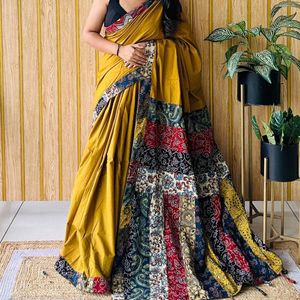 Pure Cotton With Ajrakh Hand Block printed Saree