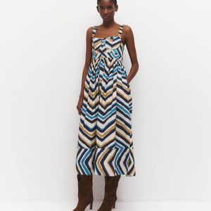 Zig Zag Print Fitted Bustier Maxi Dress