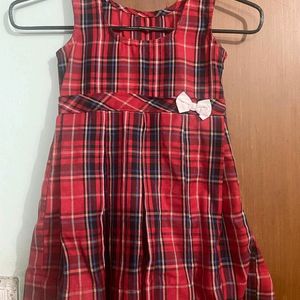 Checked Christmas Frock With Concealed Zipper, Red