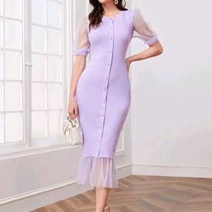 Shein Fitted Lower Flared Dress Balloon Sleeves