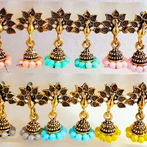 6 Piece Oxidised Gold Jhumka Jhumki Pearl Earrings