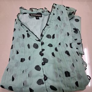 Polkadot Black And Light Green Top