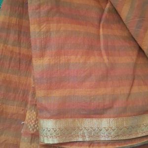 Orange Cotton Silk Saree