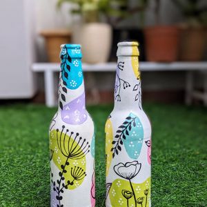 Hand Painted Boho Art On Glass Bottle Pair