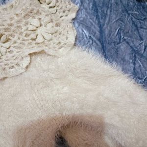 Beutiful Furr Sweater With Crochet Neck Design