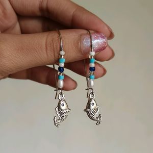 Blue Beaded Fish Earrings