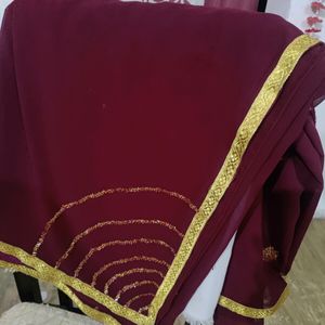 Organza Maroon Saree With Self Embroidery 🪡