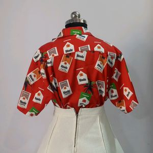 Bright Red Funky Print Vintage Shirt