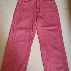 Pink Straight Fit Distressed Denim