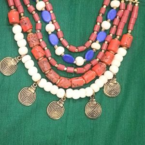 Red Blue And White Bohemian Necklace