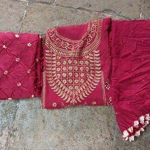 Pure Cotton Embroidered Bandhani Dressed Material