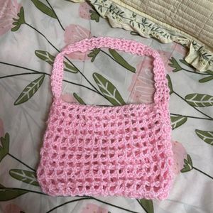 Pink Crocheted Bag With Mesh Design