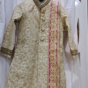 Sherwani Boys 4-6 Yrs Beige Gold Colour