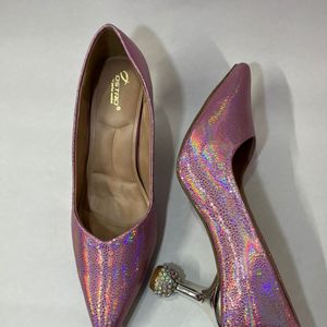 Holographic Pink Party Wear Heels For Women