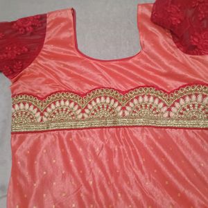 Red N Peach Party Wear Kurta