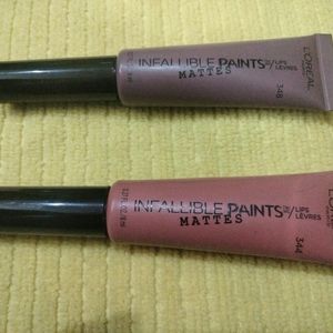 loreal Paris infallible paints, 344 peach put and 348 velvet pout,matte lip color