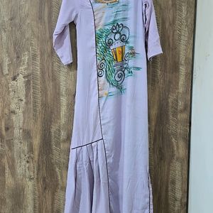 A-line Kurti, Lavender Colour, Little Work On Neck