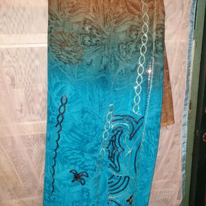 Turquoise Blue Saree With Blouse