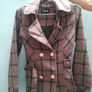 BROWN CHECKERED LONG JACKET